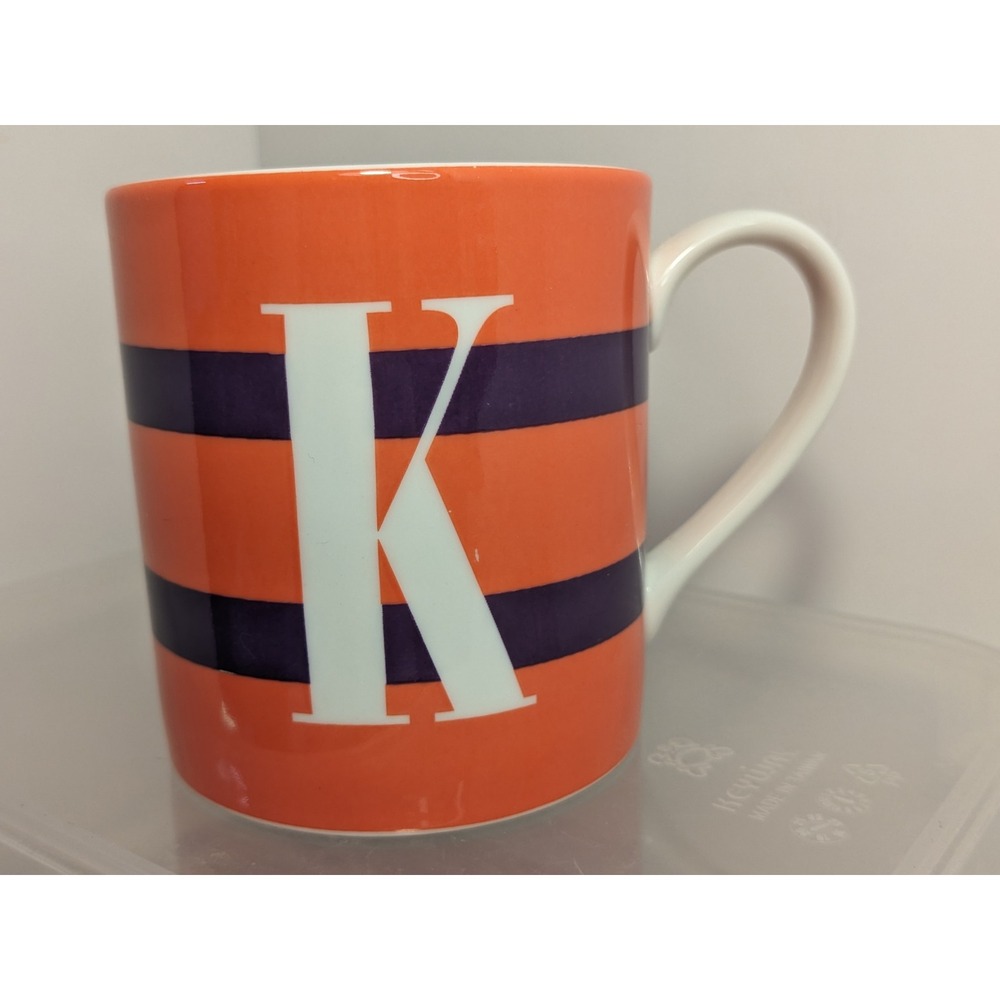 Kate Spade New York To The Letter Monogram K Mug Lenox Orange Navy Blue Striped